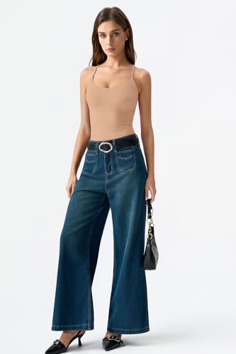 Image of QINSEN Womens Cross Back Tank Top V Neck Double Lined Camisole Top Sleeveless Spaghetti Strap Going Out Tops
