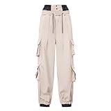 Generisch Herren Outdoor Cargohose Fleecegefilterte Outdoorhose für Herren als Skihose mit weitem Bein schlichtem Design für kalte Jahreszeiten (Khaki, XL)