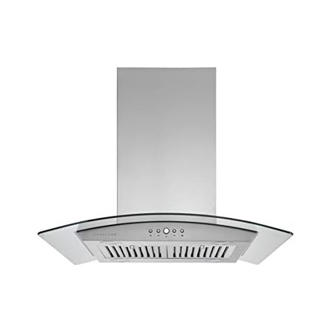 Hauslane | Chef Series IS-200 30" Modern Island Range Hood | Contemporary Tempered Glass | Powerful Suction with Maximum Coverage, LED, and Baffle Filters | Fits 6” Round Duct or Recirculation Cover