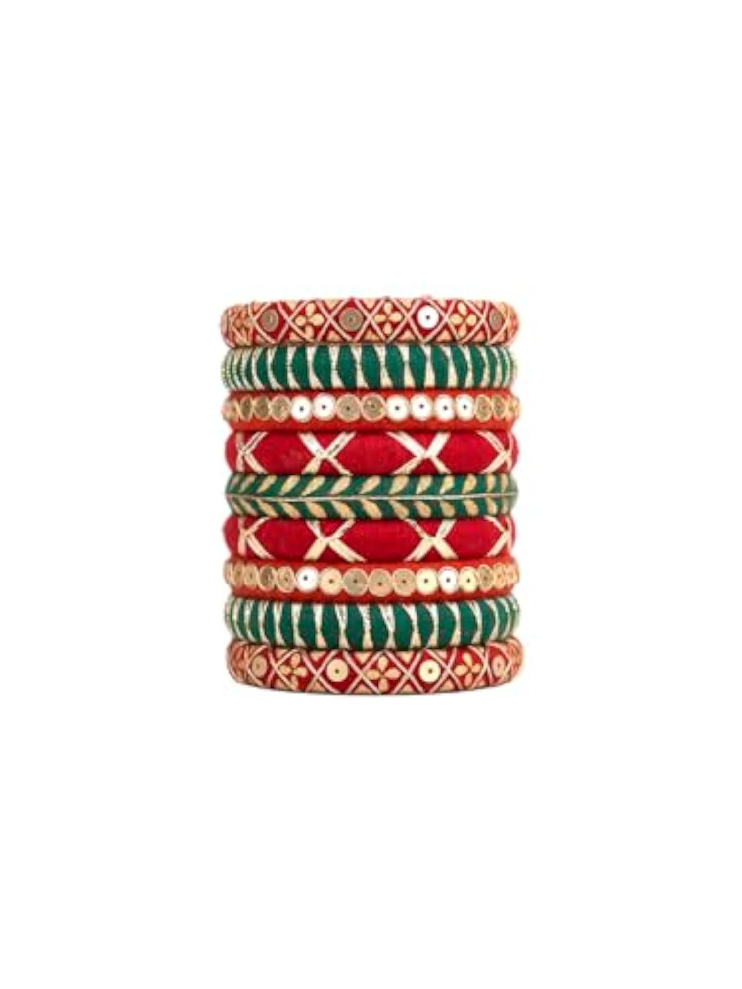 Women's Maroon & Green Hand Painted Gotapatti Karwachauth Bangles Set