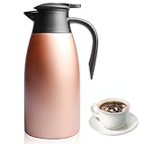 Isolierkanne 2L, Thermoskanne für Kaffeekanne, Edelstahl Kaffeekanne mit Griff und Ausgießer, Vakuumisolierung Doppelwandige Isolierkanne, für Büro und Zuhause(Roségold)