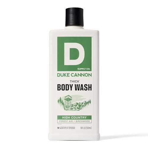 Duke Cannon Supply Co. Mens THICK Body Wash - Free of Sulfate, Paraben, & Phthalates Leaving Skin Soft and Hydrated - High Viscosity Odor Protection - Long Lasting Freshness - High Country (18oz)