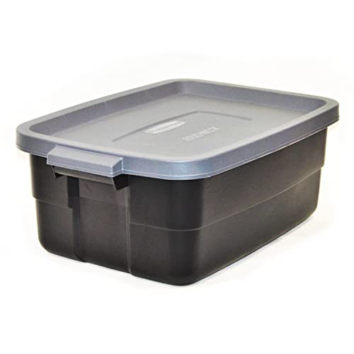Image of Rubbermaid 6-Pack Totes for Storage with Lids, Heavy Duty Plastic Storage Bins with Lids, Black Gray, 10 GAL - Stackable for Garage, Attic, Camping (10 GAL - 6 Pack Solid Black and Grey)