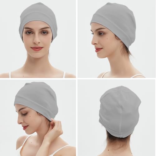Image of vidsel 100% Cotton Skull Caps Beanie Night Cap Sleep Hats for Men Women | Breathable,Soft,Lightweight Skully Cap,Running Beanie Cycling Helmet Liner,Wicking Head Cover,CPAP Chemo Bald Cap