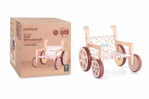 Miniland Wózek inwalidzki z materiałów przyjaznych dla środowiska dla lalek do 38 cm. Włączenie.