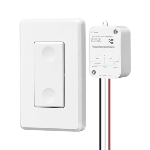 DEWENWILS Wireless Light Switch Kit - No Wiring, 15A High Power, No Wiring, 100FT RF Range, 3 Way Remote Control Wall Switches for Lamps, Ceiling Lights, Fans, 1 Transmitter+1 Receiver 1 Pac