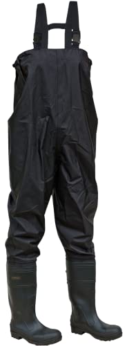 Ironwear 9272 Black Chest Waders | 100% Waterproof | PVC with Nylon Uppers | Treaded Soles & Steel Toe