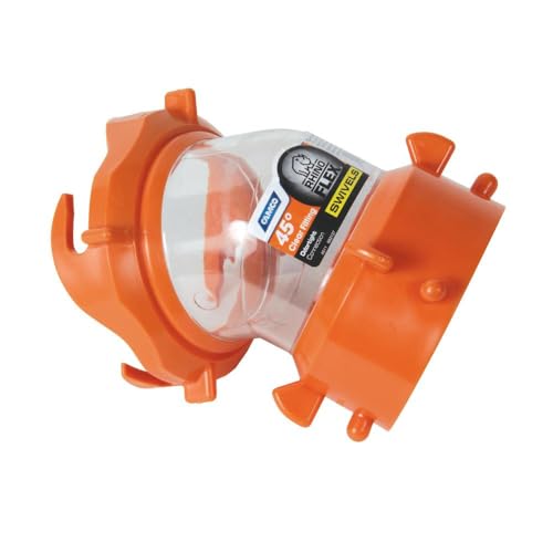 Camco RhinoFLEX Clear 45-Degree Camper/RV Sewer Hose Swivel Fitting - Features a Swivel Lug Fitting & a 4-Prong Bayonet Fitting - Made of Heavy-Duty Resin (39847)