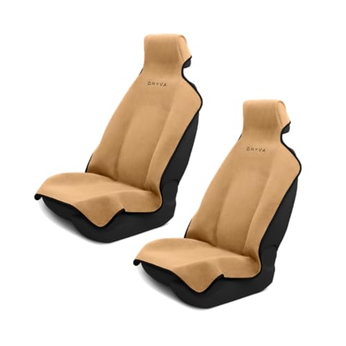 Image of DryvaSeat - Premium Microfiber Towel Car Seat Cover - Waterproof & Sweatproof - Universal Fit, Machine Washable, Non-Slip - Seat Protector for Car, Truck, SUV, Van (Tan, 2 Pack)