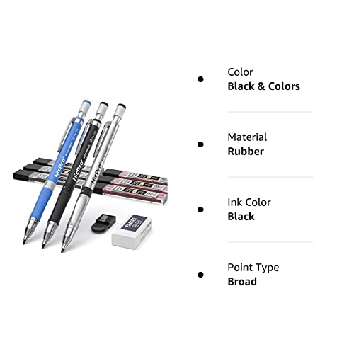 Nicpro 11 Pieces Colors 2Mm Mechanical Pencil Set, 3 Pcs Carpenter Drafting Pencil 2.0 Mm For Art Drawing Writing Sketching Construction With 6 Tube Pre-Sharpen 2B & Color Refill, Eraser, Sharpener #TOP7
