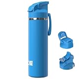 OISIZ Botella Agua Acero Inoxidable 720 ml con tapa con pajita 2 en 1,bloqueo de seguridad con un solo clic,100% hermética,mantiene el frío durante 24 horas,botella de agua al vacío de 24 oz