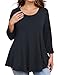 JollieLovin Womens 3/4 Sleeve Loose Fit Swing Tunic Tops Basic T Shirt(3X,Deep Gray)