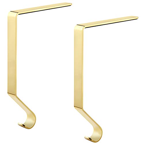 Sunshane Weihnachtsstrumpfhalter Metallmantel Strumpf Kleiderbügel Haken Kamin Hang Griffe für Weihnachtsfeier Dekorationen (Gold, 2) Cover