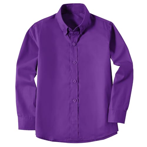 Image of Boys' Button Down Dress Shirts Kids Long Sleeve Solid Collared Uniform Shirt for Toddler Boy (Size 2T-20)