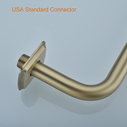 12 Inch S Shape Shower Head High Rise Extension Shower Arm And Flange Shower Pipe Extender,Brushed Gold #TOP2