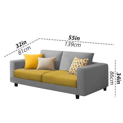 Image of Galib 2 Seater Sofa Set for Living Room (Yellow Grey Fabric) Premium Fabric Sofa Set