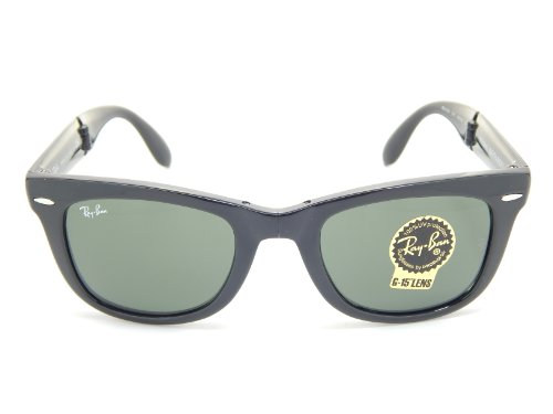New Ray Ban Folding Wayfarer RB4105 601 Glosssy Black/Green 50mm Sunglasses3