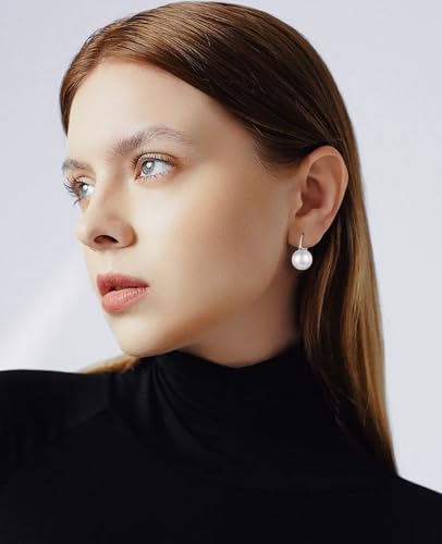 Pearl Drop Earrings Dangle 925 Sterling Silver Pearl Earrings for Women 12mm Big Pearl Hoop Earrings for Mother2