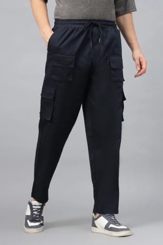 Image of Veirdo Pure Cotton Baggy Fit Regular Length Mid Rise 6 Pocket Cargos for Men (Colors Available: Black, Olive, Grey, Brown & Navy)