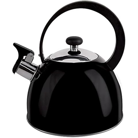 ORION GROUP Wasserkocher Wasserkessel modern automatisch aus Edelstahl Kanne Flötenkessel SCHWARZ 1,8L Gas Induktion Induktionsgeeignet Cover