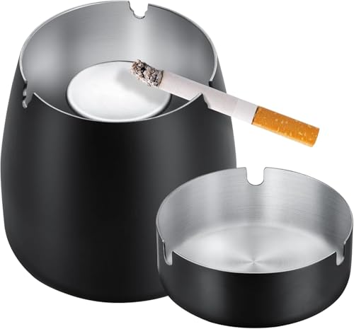 Cenicero Exterior, 2 in 1 Cenicero con Tapa, Acero Inoxidable Ceniceros Originales, Antiolores...