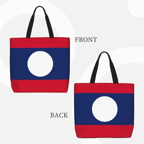 Flag Of Laos Print Women Reuseable Handbag, Grocery Bag Foldable For Shopping Travel Activity3