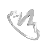Dainty 925 Sterling Silver Lifeline Pulse Heartbeat Ring