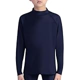 [Muxuryee] ラッシュガード キッズ 長袖 男の子 女の子 ユニセックス Tシャツ クール水着 ハイネック 立ち襟タイプ ス 冷感夏用インナー 水陸両用 スイムウェア 体型カバー 日焼け予防 吸汗速乾 116 NV 120