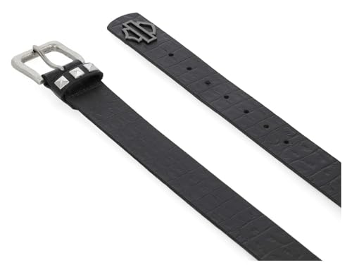 Harley-Davidson Women's Croco Embossed Open Bar & Shield Leather Belt, Black3