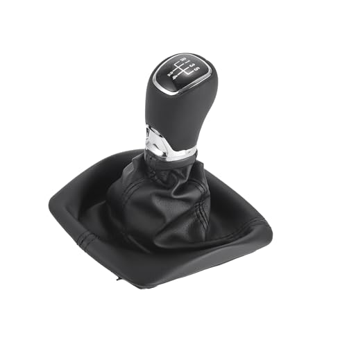 Hihaha 5 Speed Manual Gear Shifter Knob with Cover, Gearbox Stick Shifter Lever Knob for Skoda Octavia 2004-2013 Plastic Faux Leather Black Chrome, 1 Pc Durable Material