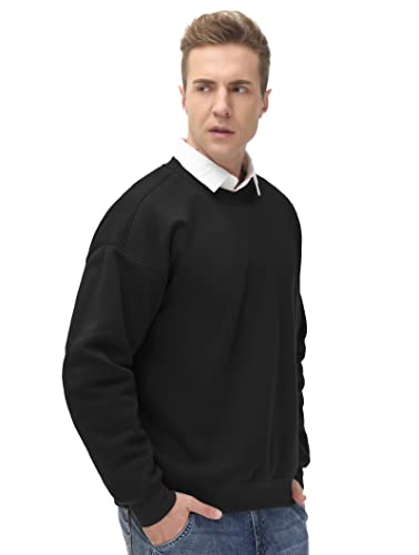 The Gym People Men's Fleece Crewneck Sweatshirt Thick Loose Fit Soft Basic Pullover Sweatshirt(Black, X-Large) #TOP3