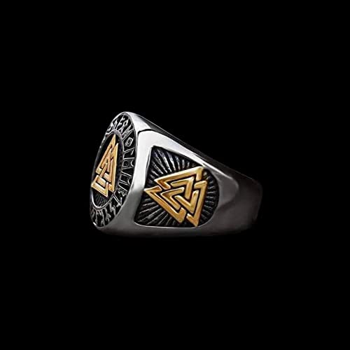 THE MEN THING Pure Titanium Steel Ring - Triple Valknut Ring with Rune Circle Symbol, Odin Symbol - Norse Scandinavian Viking Ring for Men & Boys