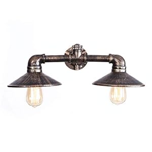 KUXY Sconce Fixture Retro dubbele kop water buis ijzer roest muur licht vintage industrie restaurant café decoratie…