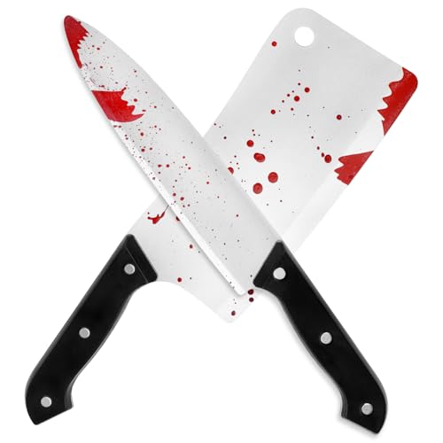 DERAYEE 2PCS Halloween Knife Prop 12 Inch Plastic Fake Knives Classic Horror Props for Scary Halloween Party Cosplay Haunted House Prank Decor