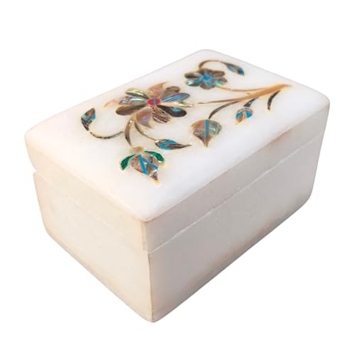 craftslook Hand Carved Marble Jewelry Box – Small Floral Design Organizer with Antique Polish – Keepsake Trinket Box for Women – Anniversary, Housewarming Gift Idea (3x2 inch)