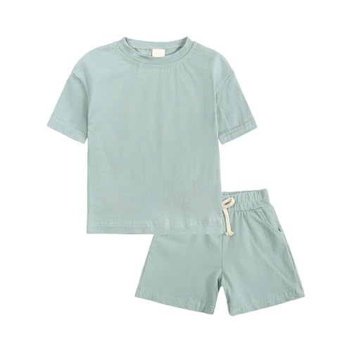 Teens Girls Boys 2 Piece Summer Outfits Toddler Baby Comfy Casual Sets Kids Solid Tshirt Elastic Waist Shorts Drawstring Sets2