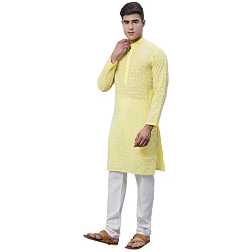 Sojanya (Since 1958 Men'S Pure Cotton Blue Kurta With White Embroidery And White Pyjama Set3