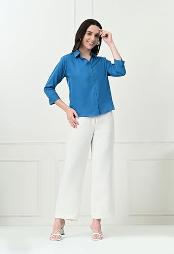 Image of FUNDAY FASHION Women's Crepe Casual Regular Fit Solid V Collered Shirt (Pack of 2)