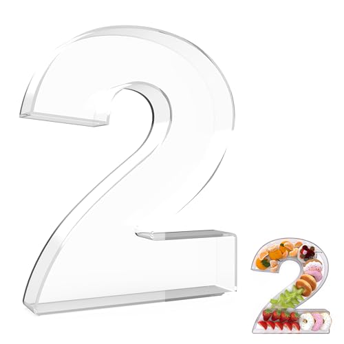 13.8" Extra Large Acrylic Number Charcuterie Board Box, Reusable Fillable Number Cake Candy Dish Display Serving Tray for Birthday Anniversary Party Decoration (2)
