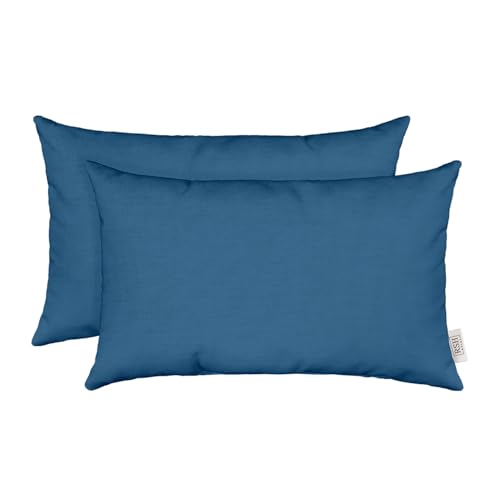 RSH DECOR: Sunbrella Lumbar Throw Pillows Set of 2 | 20" x 12" | Water and Fade-Resistant Performance Fabric | Outdoor Pillow Covers with Down-Alternative Inserts | Canvas Regatta