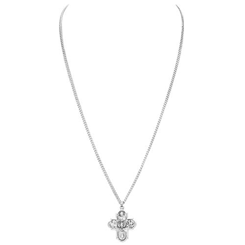 Rosemarie's Religious Gifts Sterling Silver Traditional Catholic Four Way Cross Medal Pendant Necklace, 24" #TOP1