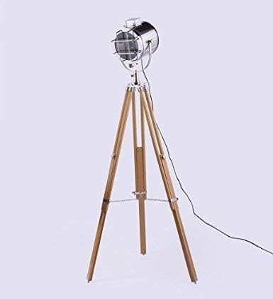 NAUTICALMART Floor Standing Nickel with SHEESHAM Wood Tripod Floor LAMP