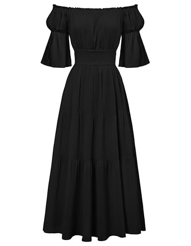 Scarlet Darkness Vestido renacentista para Mujer, Maxi, Escalonado, Largo, Vestido cottagecore, Negro -, XL