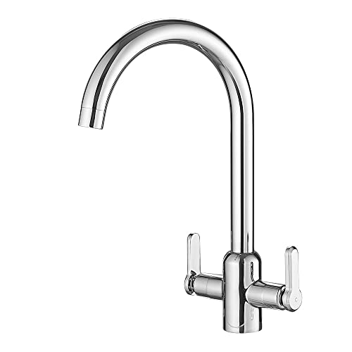 Heable Kitchen Mixer Tap Dual Lever Monobloc Swivel Spout Chrome Sink Taps Brass with UK Standard Fittings