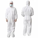 AMZ Medical Supply Disposable Coveralls for Men & Women Large. 5 Pack of 60 GSM Microporous White Ha