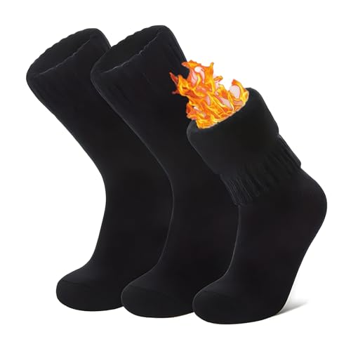 Mizznee 3 Pairs Thermal Socks For Men & Women Heavy Duty Winter socks With Warmth- Insulated Crew Boot For Cold Weather Skiing Hiking And Snow Boots (Black)