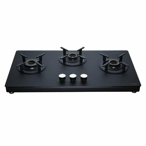 Elica 3 Burner Gas Stove | Manual Ignition | SBF MATT LOTUS TKN 773 CT VETRO BK | SABAF Brass...