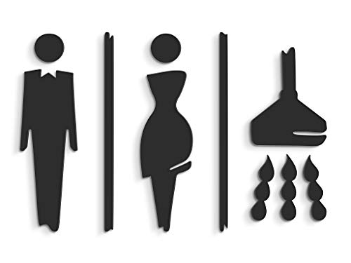 SIGNS - Plaque signalétique toilettes en Relief (15 cm) Set adhésif Design Toilette SA117. Plaques toilette homme femme douche salle de bains - Autocollants...