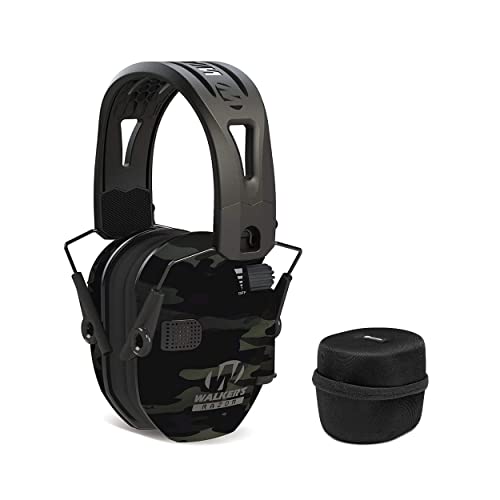 Walker's Razor Tacti-Grip with Rubber Headband (Black) Bundle with Hearing Protection Case