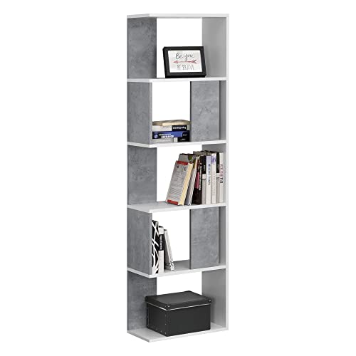 Bibliothèque Design pour Salon Étagère Style Original en Panneau de Particules Mélaminé jusqu'à 5 kg Charge par Compartiment 159 x 45 x 24 cm Blanc Effet Béton